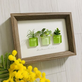 ガラスタイル アートフレーム インテリア雑貨 置物 観葉植物  北欧ガラス細工 贈り物 誕生日プレゼントの画像