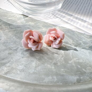 PA296-【 AVON 】エイボン・ヴィンテージピアス Deadstock Porcelain Pink Roseの画像