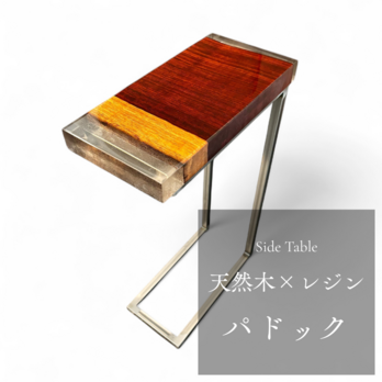 サイドテーブル レジン アイアン パドック 無垢材 木製 一枚板 コの字 おしゃれ アンティーク ベッド 高さ50cm