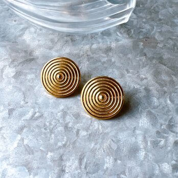 YM162-【 Monet 】モネ・ヴィンテージイヤリング  Gold Tone Disc Plate Earringsの画像
