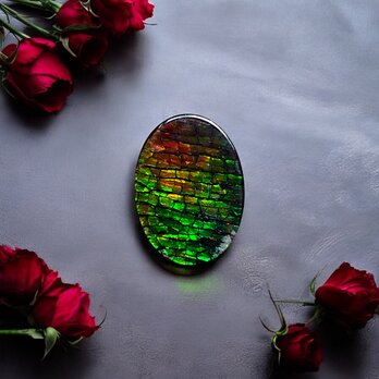 天然石 宝石 アンモライト（Ammolite）トリプレットルース オーバル 25×18mm AMOV251801 パーツの画像