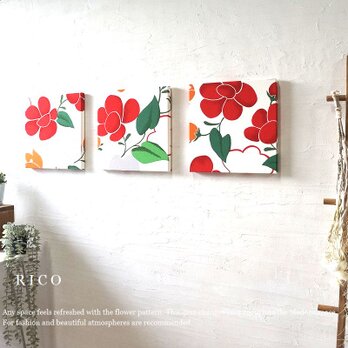 rico 小花のファブリックパネル 20×20cm 3枚セット red  小さいサイズの画像