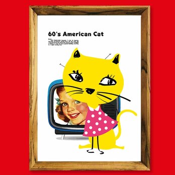 60’s　猫　送料無料　お部屋たのしいseiのアート　イラスト　アート　ポスター　アートポスター　A3　sei検索　3416の画像