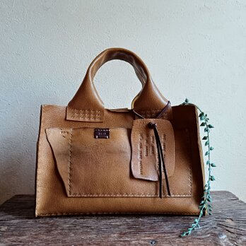 【受注制作】square tote　マスタード　オイルシュリンクレザーの画像