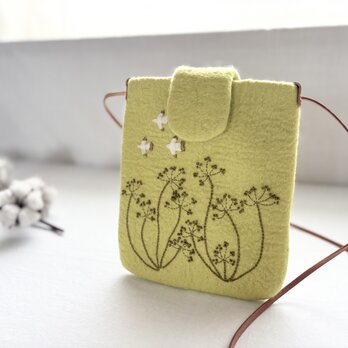 羊毛刺繍サコッシュ/白い鳥の森　鶯の画像