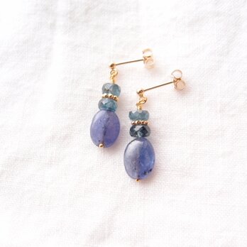【K14gf】Tanzanite × Kyanite Earrings／タンザナイト×カイヤナイト ミニスタッドピアスの画像