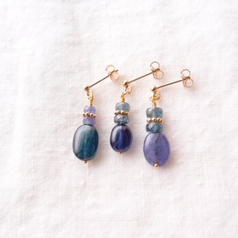 【K14gf】Blue Sapphire × Kyanite Earrings／ブルーサファイア×カイヤナイト スタッドピアスの画像