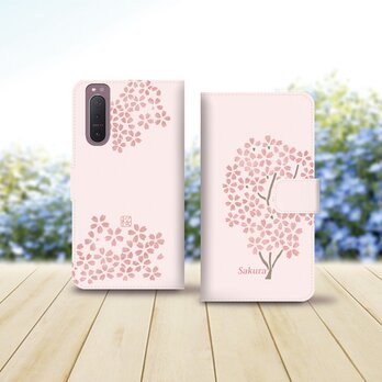 Android シンプル手帳型スマホケース（カメラ穴あり/はめ込みタイプ）【和紙貼り絵風-さくら-New Design】の画像