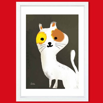 きょと〜ん　猫　送料無料　イラスト　アート　ポスター　アートポスター　A4　  アート/sei検索　3221の画像