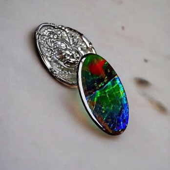 天然石 宝石 アンモライト（Ammolite）トリプレットルース オーバル 16×08mm AMOV160801 パーツの画像