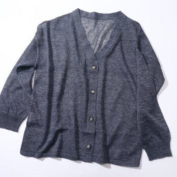 【特別提供品】リネン100％♡Vネックカーディガン（01090）デニムの画像