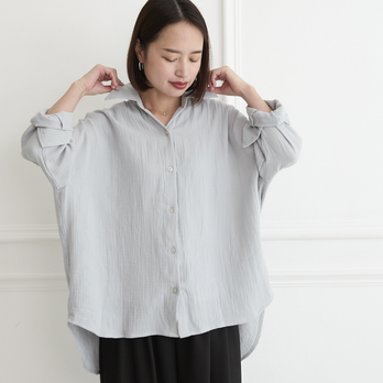 柔らかサラサラ素材✨ 羽織る コットンダブルガーゼ シャツ　アイスグレー　0699Grey