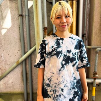 タイダイ Tシャツ Lサイズ ブラック×ベージュ ムラ染め Hippies Dye HD23-65の画像