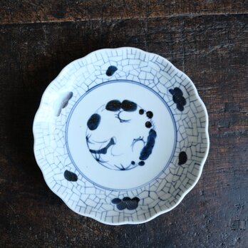網目で可愛い◆白と藍のコントラスト。伊万里　染付七寸中皿　骨董/antiques　丁寧な暮らし。江戸末期 【個体A】の画像