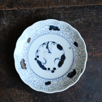 網目で可愛い◆白と藍のコントラスト。伊万里　染付七寸中皿　骨董/antiques　丁寧な暮らし。江戸末期 【個体B】の画像