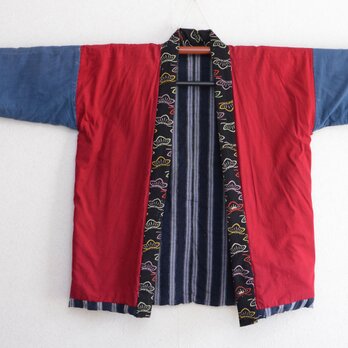 綿入れ半纏 野良着風 着物 クレイジーパターン 古布 リメイク素材 ハンドメイド Hanten Jacket Kimonoの画像