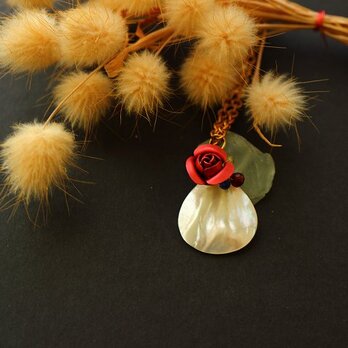 母の日＊赤い薔薇＊シェル＊ヴィンテージ＊ネックレス＊no.730の画像