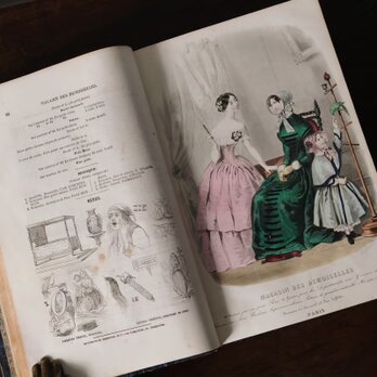 古書 彩色モード 本 Magasin des Demoiselles 1848-49年 フランス アンティーク 0501646