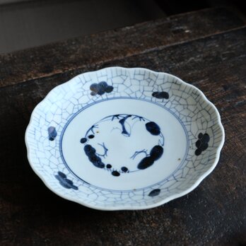 網目で可愛い◆白と藍のコントラスト。伊万里　染付七寸中皿　骨董/antiques　丁寧な暮らし。江戸末期 【個体D】の画像