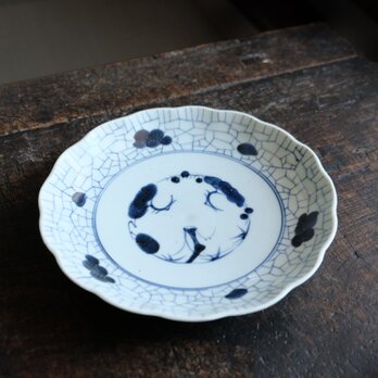 網目で可愛い◆白と藍のコントラスト。伊万里　染付七寸中皿　骨董/antiques　丁寧な暮らし。江戸末期 【個体E】の画像