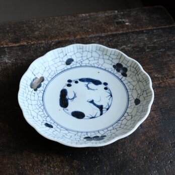 網目で可愛い◆白と藍のコントラスト。伊万里　染付七寸中皿　骨董/antiques　丁寧な暮らし。江戸末期 【個体F】の画像