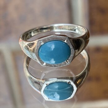 ターコイズ　OVカボション　8角トップ　シグネット　シルバーSV925リング
