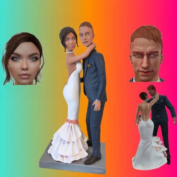 受注制作 ウエディングギフト 写真入り 結婚祝い 人形 フィギュア❤ケーキトッパー ❤肖像画 似顔絵❤カップル 両親❤周年記念の画像