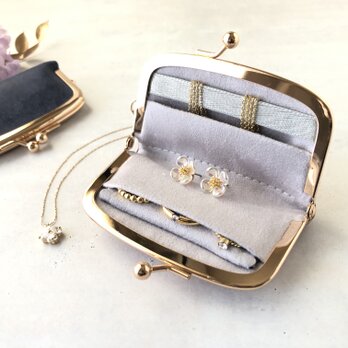 【本革】《コロンと可愛い》ミニアクセサリーケース／ネイビー◎伸びるポケット&ネックレスホルダー　ヌメ革　経年変化の画像