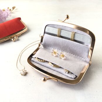 【本革】《コロンと可愛い》ミニアクセサリーケース／レッド◎伸びるポケット&ネックレスホルダー　ヌメ革　経年変化の画像