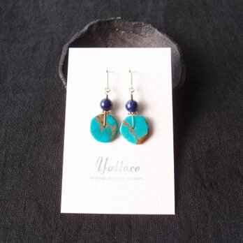 【K14gf】Turquoise × Lapis Lazuli Earrings／ターコイズ×ラピスラズリ ミニピアスの画像