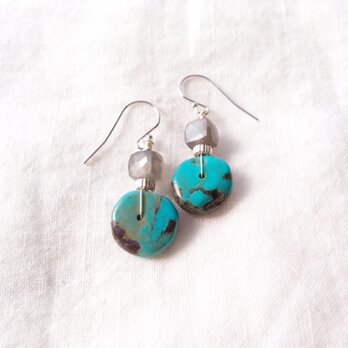 【SV】Turquoise × Gray Moonstone Earrings／ターコイズ×グレームーンストーン フックピアスの画像