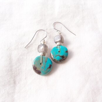 【SV】Turquoise × Gray Moonstone Earrings／ターコイズ×グレームーンストーン フックピアス
