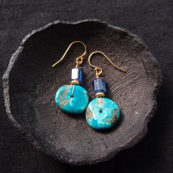 【K14gf】Turquoise × Royal Blue Kyanite ／ターコイズ×ロイヤルブルーカイヤナイト ピアスの画像