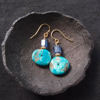 【K14gf】Turquoise × Royal Blue Kyanite ／ターコイズ×ロイヤルブルーカイヤナイト ピアス