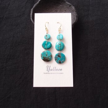 【K14gf】Turquoise × Wire Earrings／ターコイズ×ワイヤー フックピアスの画像