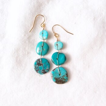 【K14gf】Turquoise × Wire Earrings／ターコイズ×ワイヤー フックピアス