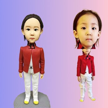 受注制作 出産祝い 内祝い 写真入り 人形 フィギュア 赤ちゃん 子供 幼児❤名入れ 立体肖像画 似顔絵❤贈り物❤個性的 誕生日の画像