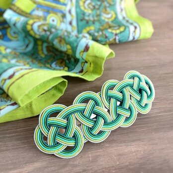 水引　バレッタ【インディア】カラフル　グリーン　オリエンタルの画像