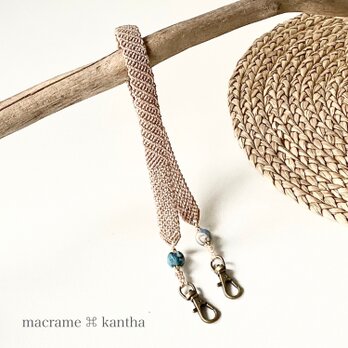 macrame ⌘ kantha カンタビーズマクラメレース Wナスカンストラップ［ナスカン大・ビーズ大2個］41cm 01の画像