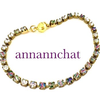 【稀少　オーストリア製　ビンテージ　swarovski 　アイリスガラス　ブレスレット】マグネット留めの画像
