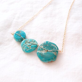 【K14gf】Big Turquoise × Wire Necklace／ターコイズ×ワイヤー ネックレスの画像