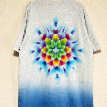 タイダイ Tシャツ Lサイズ  曼荼羅 ヘザーグレー ブルー段染め Hippies Dye HD23-71の画像