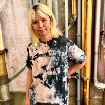 タイダイ Tシャツ Mサイズ ブラック×ベージュ ムラ染め Hippies Dye HD23-70の画像