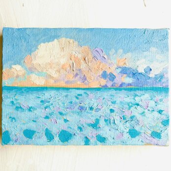 16×23㎝「朝の海　20253-1」油彩・原画・サムホールサイズの画像