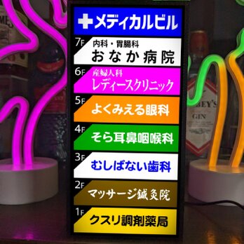 【オーダー無料 Sサイズ】病院 医院 薬 メディカルビル 昭和レトロ ミニチュア サイン 看板 置物 玩具 雑貨 ライトBOXの画像