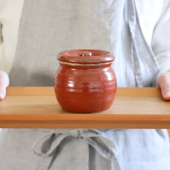 梅干しやお漬物入れにおすすめ　お漬物甕（かめ）砂糖壺　赤茶の画像