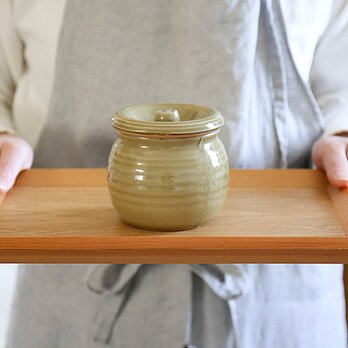 梅干しやお漬物入れにおすすめ　お漬物甕（かめ）砂糖壺　生成の画像