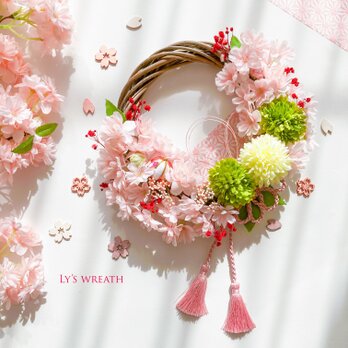 Lサイズ＊春風桜と春色マムのリースの画像