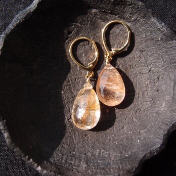 Rutilated Quartz Drop Earrings／ルチルクォーツ ドロップ フレンチピアスの画像