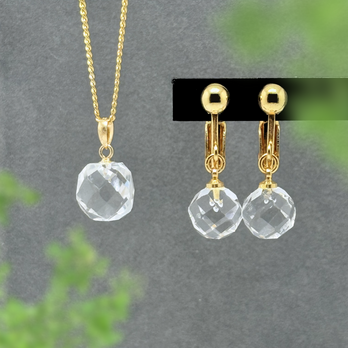 母の日 クォーツ/白水晶  K18 K18GP 天然石ネックレス&イヤリング/ピアス - Mom’s day Shineの画像
